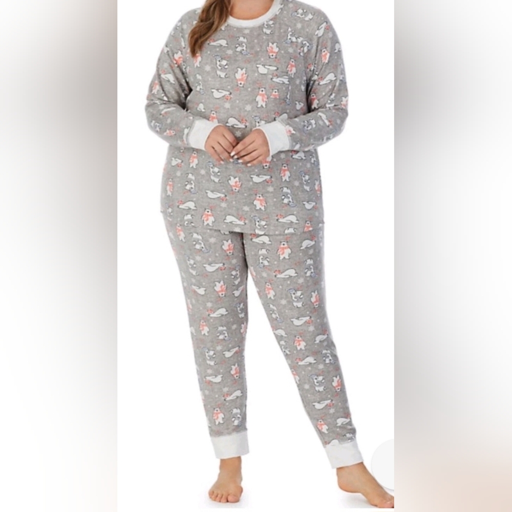 Cuddl Duds Gray Pink Jogger Pants Pajama Set with Socks NWT XXL